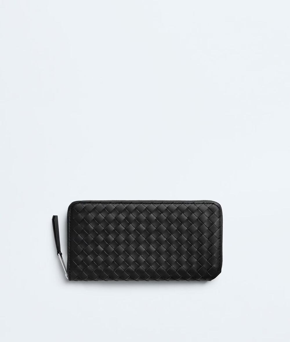 Bottega Veneta Intrecciato Zip Around Long Wallet Purse Black Size OS